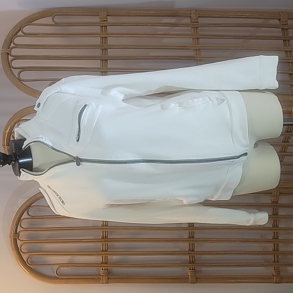 Guess white jacket silver metal zipper with logo pockets size large